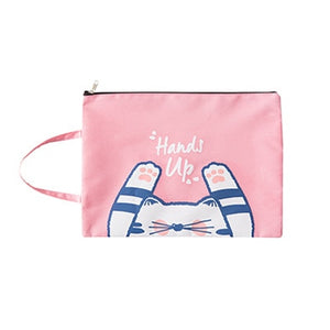 Colorful Cat Hands Up Oxford Zipper Document Bag