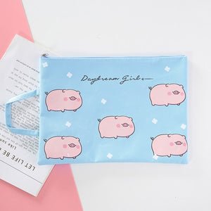 Piggy Oxford Zipper Document Bag File Folder